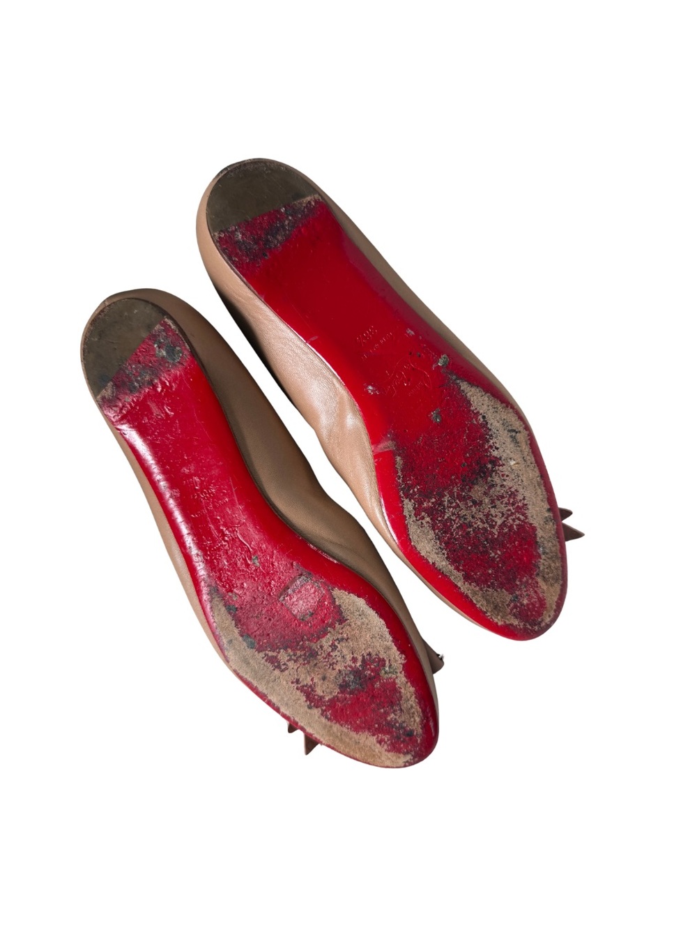 Christian Louboutin Nude/Pink Leather Bow Ballet Flats - Picture 4 of 5